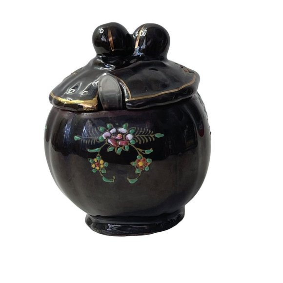 Redware Sugar Bowl Jam Jelly Jar Japan Vintage Hand Painted Ceramic 4.5" x 3.25" - Picture 6 of 9